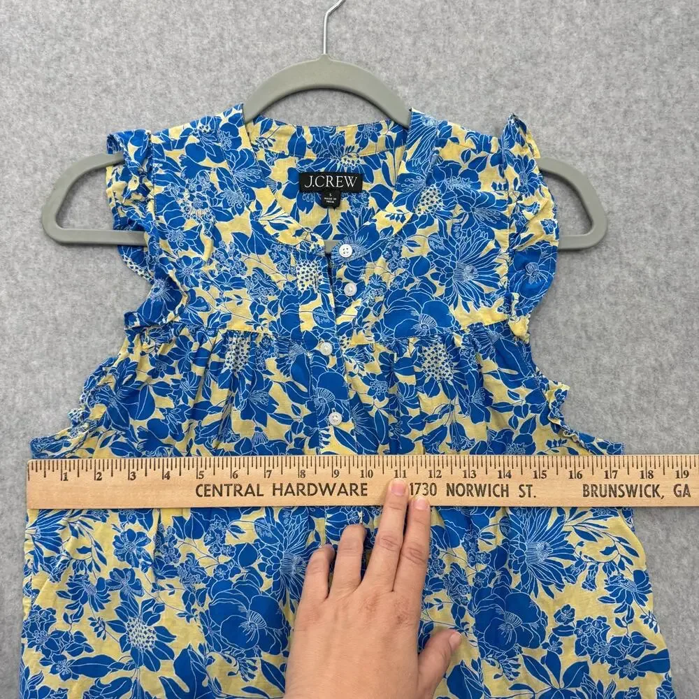 J. Crew Ruffle Trim Floral Sleeveless Top Sz S Blue Yellow Cottagecore Coquette